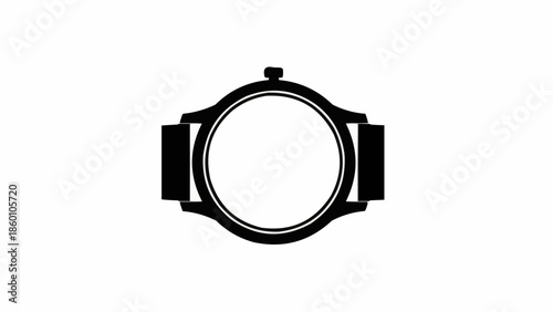 Minimalist black silhouette of a wristwatch on a white background.