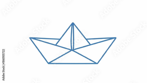 Minimalist Blue Outline Drawing of a Paper Boat.