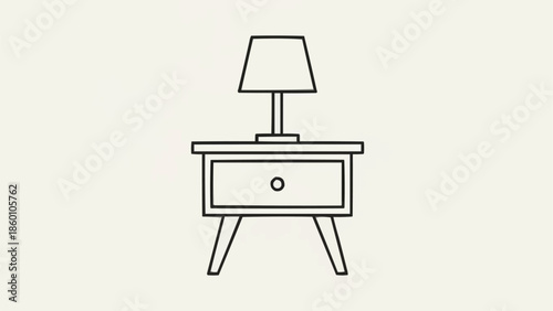 Minimalist line art drawing of a bedside table with a lamp.