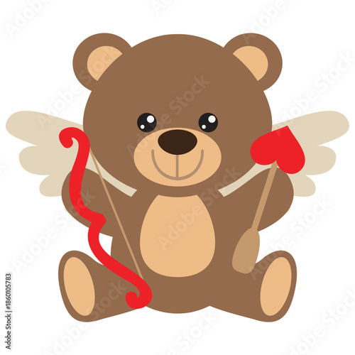 Valentine  cupid bear holding bow and arrow  vector cartoon illustration