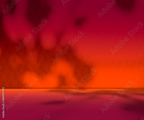 Background red wall dark table studio room empty bar podium shadow abstract floor cement mockup overlay leaf backdrop minimal product cosmetic presentation, loft happy new year, gradient pastel.
