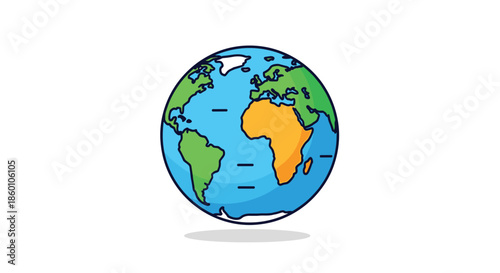 Colorful cartoon globe illustration of planet earth showing the continents of africa and europe for education and global themes.