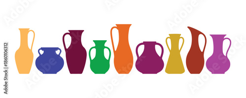 Vases in various colors. A set of assorted vases. Vector illustration. Colorful vase graphics