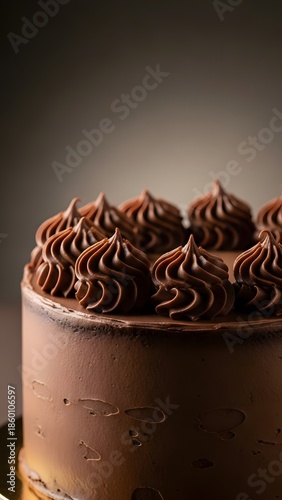 Macro View of Professional Chocolate Cake with Perfect Whipped Ganache Peaks and Smooth Frosting