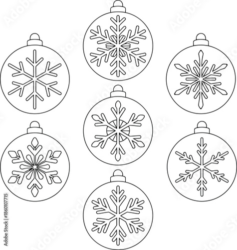 Collection of black and white snowflake Christmas ornaments for holiday decoration
