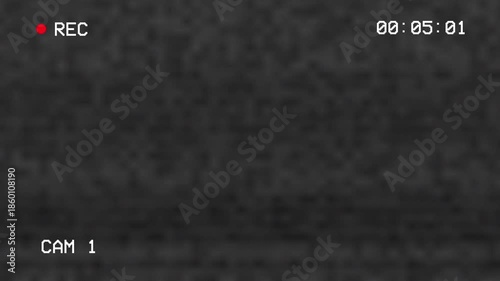 CCTV recording screen noise effect overlay on black background. 4K