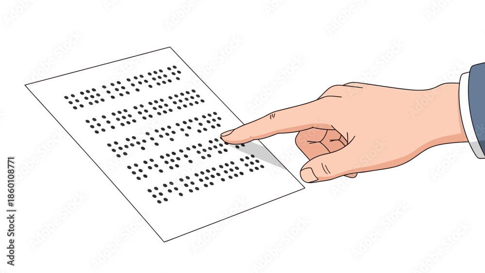Fototapeta premium Human Hand Pointing at Document with Braille Reading Text