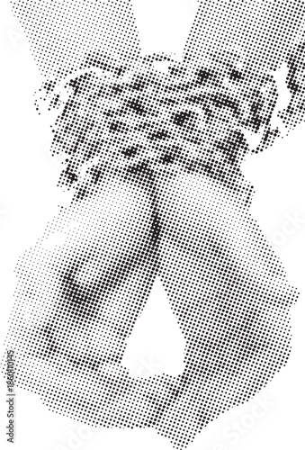 Human hands tightly bound together by heavy metal chains illustrating struggle and captivity concept art