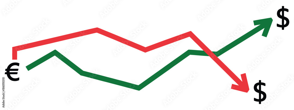 Obraz premium Currency Exchange Dollar Euro Growth Icon illustrating currency symbols, financial growth arrows, clean money graphics for banking, finance presentations, investment, and economic infographics.