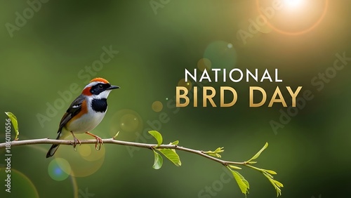 National bird day celebration with beautiful bird perched on branch