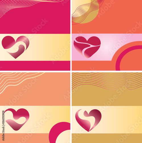 Valentine Abstract Background Set for Social Media and Banners with Heart Icons and Warm Pastel Colors