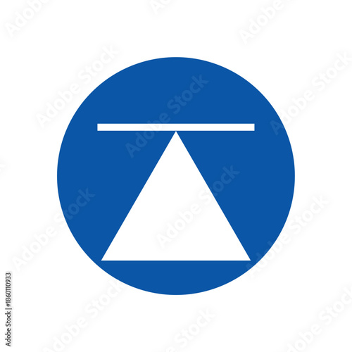 ISO Mandatory Circle Sign Center of Gravity Symbol. Center of Gravity Icon for Engineering and Physics. Industrial Center of Gravity Indicator Icon. Equilateral Triangle Balance Symbol. 