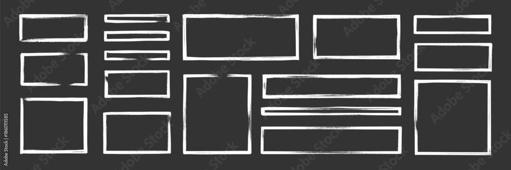 Fototapeta premium Frame brush rectangle set. Frame rectangle border brush stroke with chalk rough line and square shape. Hand drawn doodle pencil texture sketch outline border on blackboard. Vector illustration