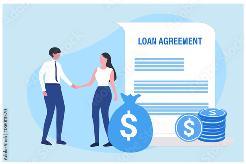 Businessman signing loan agreement. Approved Loan money concept vector illustration