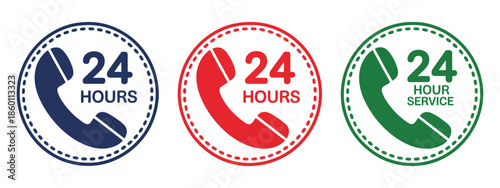 24 Hours Service Vector Symbol illustrating full-day support, customer care icon, continuous service, 24/7 operations, and business assistance vector design.