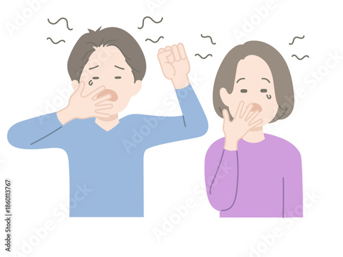 眠たい表情の男女　イラスト