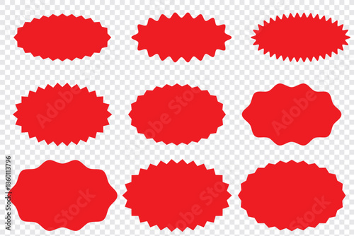 Starburst sticker set. Collection of sunburst badges, deal tags, price tag or quality seal. Flat design vector elemens.