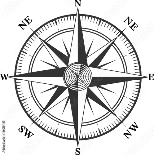 Rose Compass Wind Rose Navigation Tool With Cardinal Directions And DegreesTitle: Rose compass wind rose navigation tool with