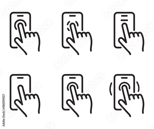 Various mobile touch screen gestures icon set double tap swipe press and hold and haptic feedback signs