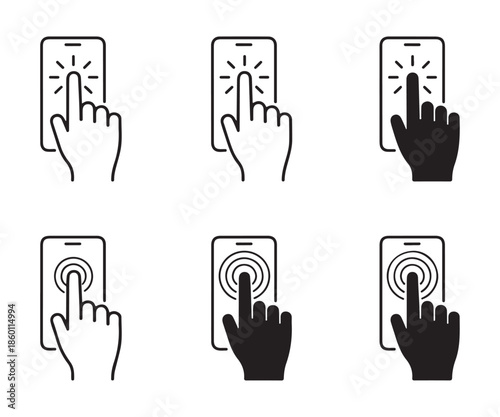 Target ripple touch screen hand gesture icon collection mobile phone interaction concept outline and fill
