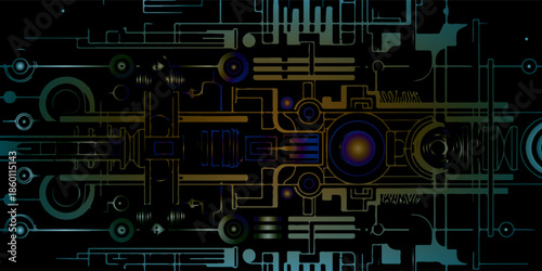 Abstract Neon Circuitry Design With Gradient Glow And Futuristic Tech Motifs For Digital Art modern abstrac bacground.vector illustration eps10