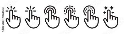 Interactive touch screen hand gestures vector icons set for mobile app interface navigation buttons