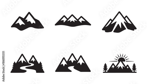 Set of black mountain icons