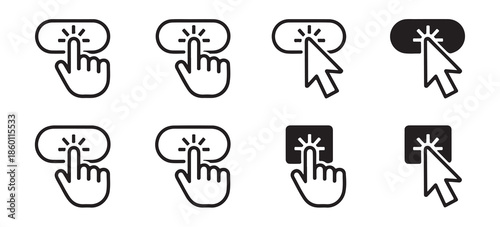 Click icons hand pointer and cursor arrow pressing buttons and shapes