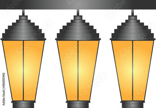 Rustic Style Three Light Fixture Illuminating Porches and Pathways