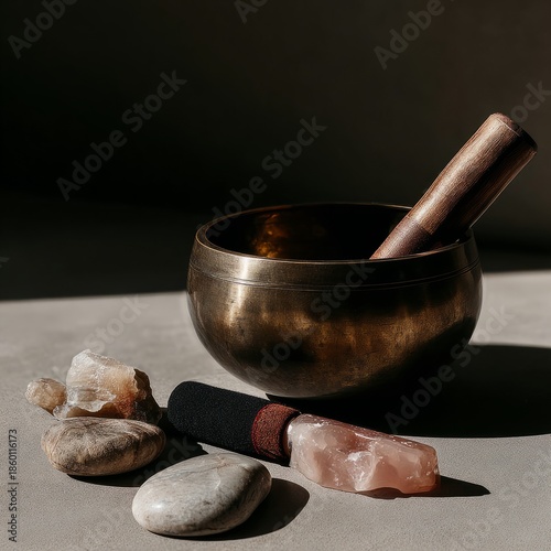 Brass Singing Bowl with Crystals and Stones