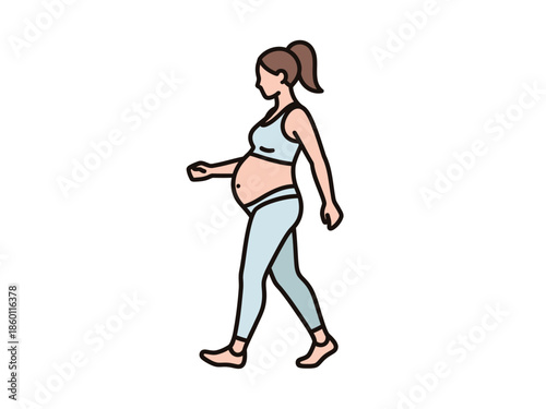 Pregnant woman in athletic wear walking outdoors during daytime.