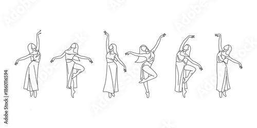 Evolution of dancing silhouettes of women, stylish vector illustration
