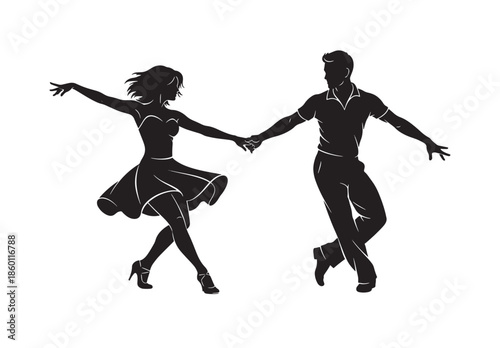 Dancing Couple Silhouette Holding Hands in Elegant Partner Dance Pose