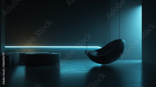 Minimalist Futuristic Indoor Space with Swing Chair