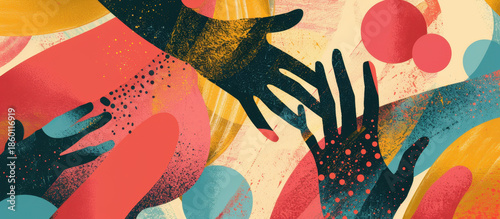 Reaching Out: A symbolic illustration depicting hands reaching out to each other against a vibrant and colorful backdrop, communicating the themes of support, connection, and empathy.