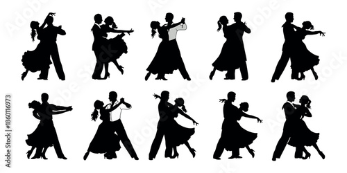 Vector silhouettes of dancing in various poses