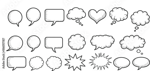 Assortment of Hand- Drawn Speech and Thought Bubbles in Various Shapes speech bubble comic