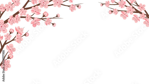 Cherry Blossom Sakura Floral Frame Background Illustration with Copy Space