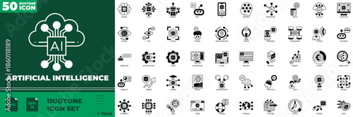 Artificial Intelligence Duotone Editable Icons set