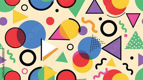 Vibrant geometric shapes in colorful memphis pattern design