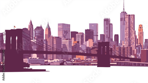 Iconic Brooklyn Bridge and Manhattan Skyline in a Stylized Vector Illustration