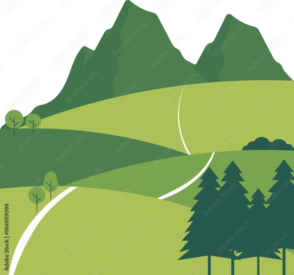 Obraz premium Green mountain landscape vector illustration