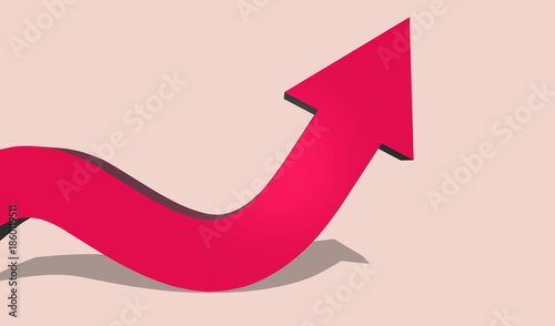 pink 3D arrow on white background ideal for inflation, Cost of living crisis concept, price incresing. 