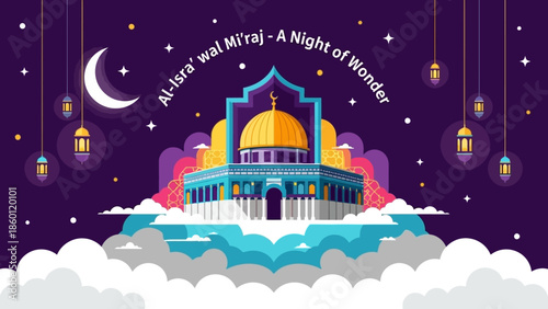 Islamic Mosque Al Aqsa Dome Golden Architecture Night Sky.