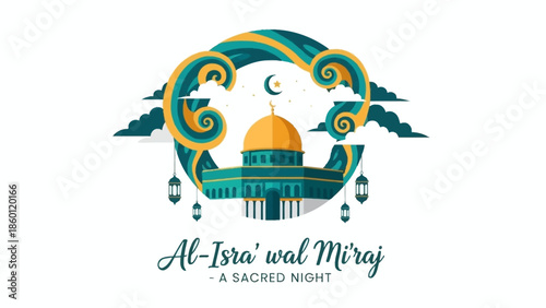 Islamic Mosque Illustration for Al Isra Wal Miraj Celebration.