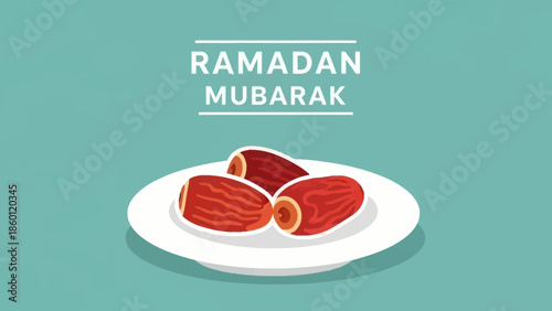 Ramadan Mubarak dates on a plate illustration.
