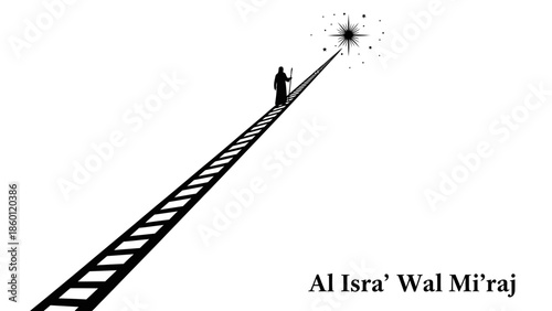 Silhouette of a Figure Ascending a Ladder Towards a Star, Al Isra Wal Miraj.