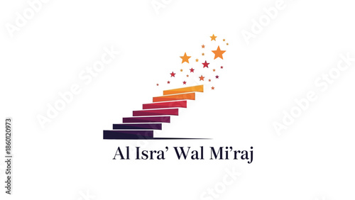 Al Isra Wal Miraj Islamic event with ascending staircase to the stars.