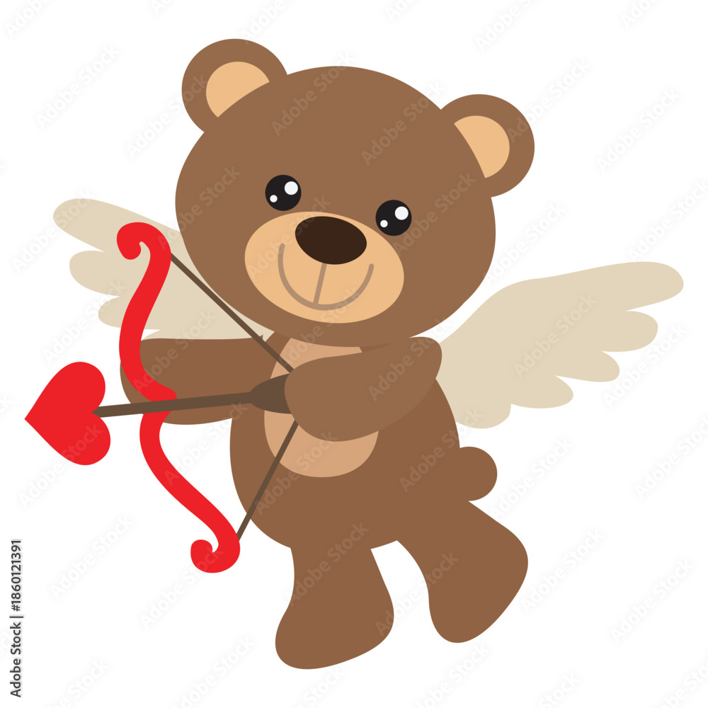 Obraz premium Valentine cupid bear holding bow and arrow vector cartoon illustration