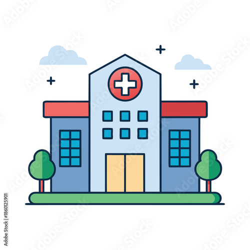 Modern Healthcare Hospital Building Vector Illustration